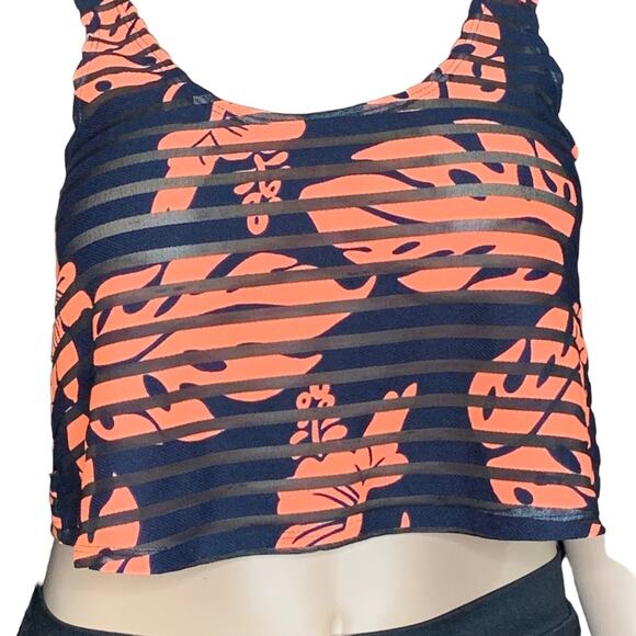 2B Bebe NWT Crop Top Sleeveless Leaf Print Blue/Orange Pullover Size M - Picture 2 of 8
